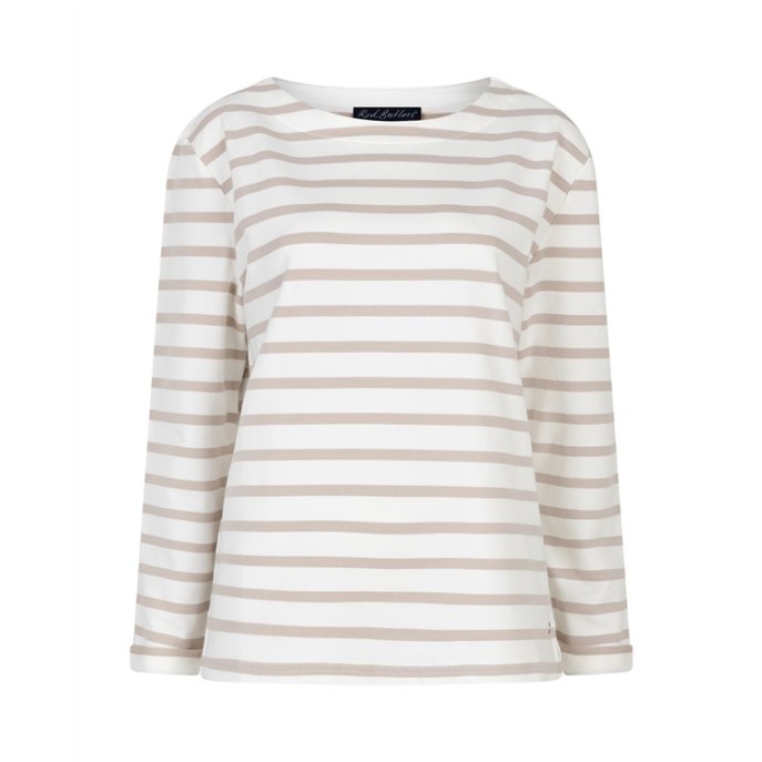 Red Button T-shirt Terry stripe Pebble